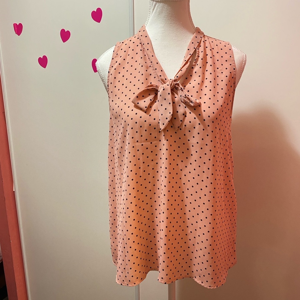 Eclair Pink Polka Dot Sleeveless Tie Blouse